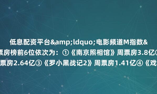 低息配资平台&ldquo;电影频道M指数&rdquo;热映影片票房榜前6位依次为：①《南京照相馆》周票房3.8亿②《长安的荔枝》周票房2.64亿③《罗小黑战记2》周票房1.41亿④《戏台》周票房 1.34亿⑤《聊斋：兰若寺》周票房6554万⑥《F1：狂飙飞车》周票房4298万